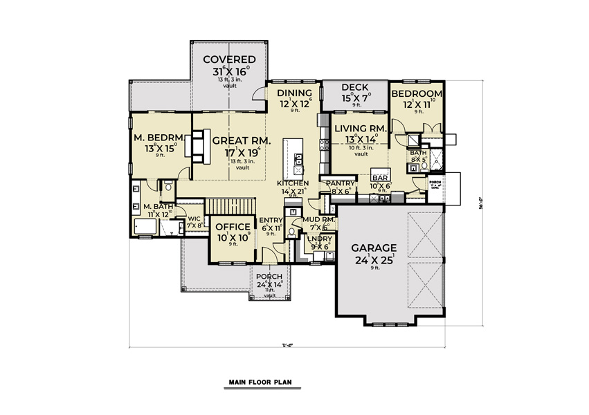 1st Floor image of Cont. Farmhouse 848 House Plan
